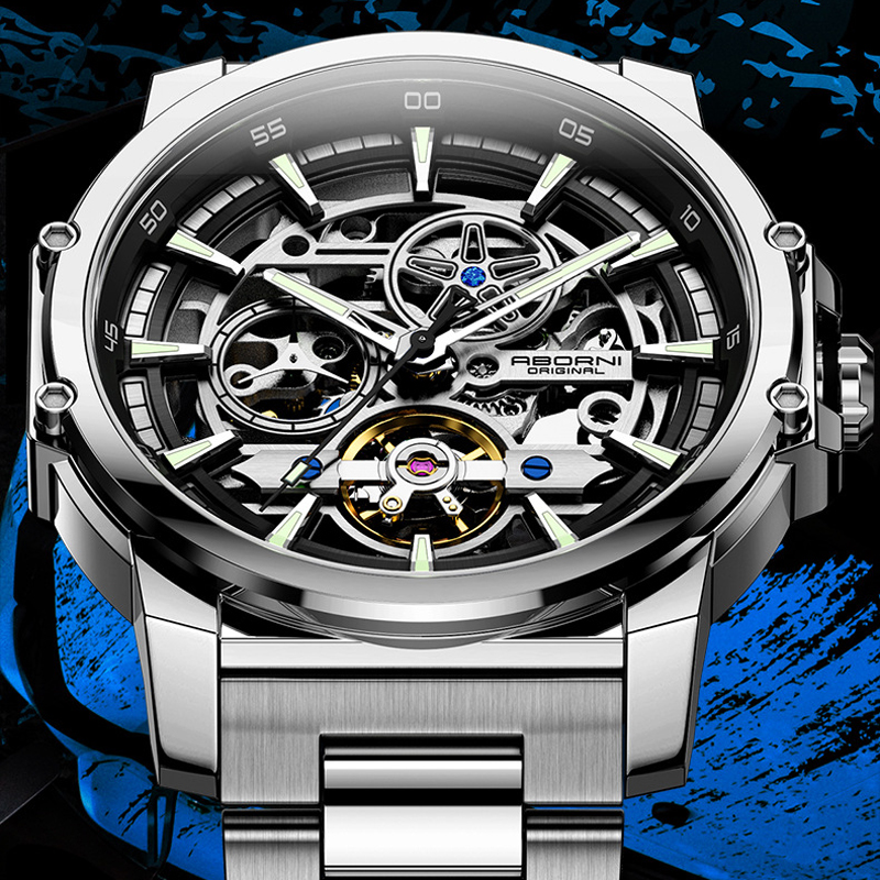 Automatic Pilot Watch - ABORNI 9039 Unique Design Skeleton Dial