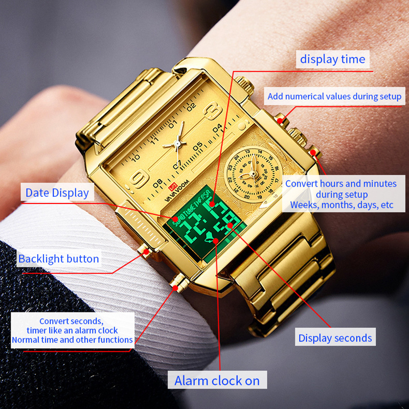 Dual Display Men Sports Watche – Luxury Watch Gold And Black recenzja i cena