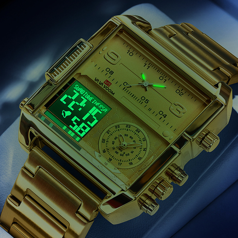 Dual Display Men Sports Watche – Luxury Watch Gold And Black recenzja i cena