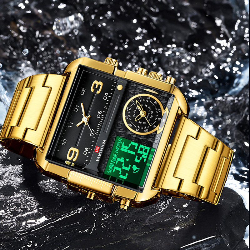 Dual Display Men Sports Watche – Luxury Watch Gold And Black recenzja i cena