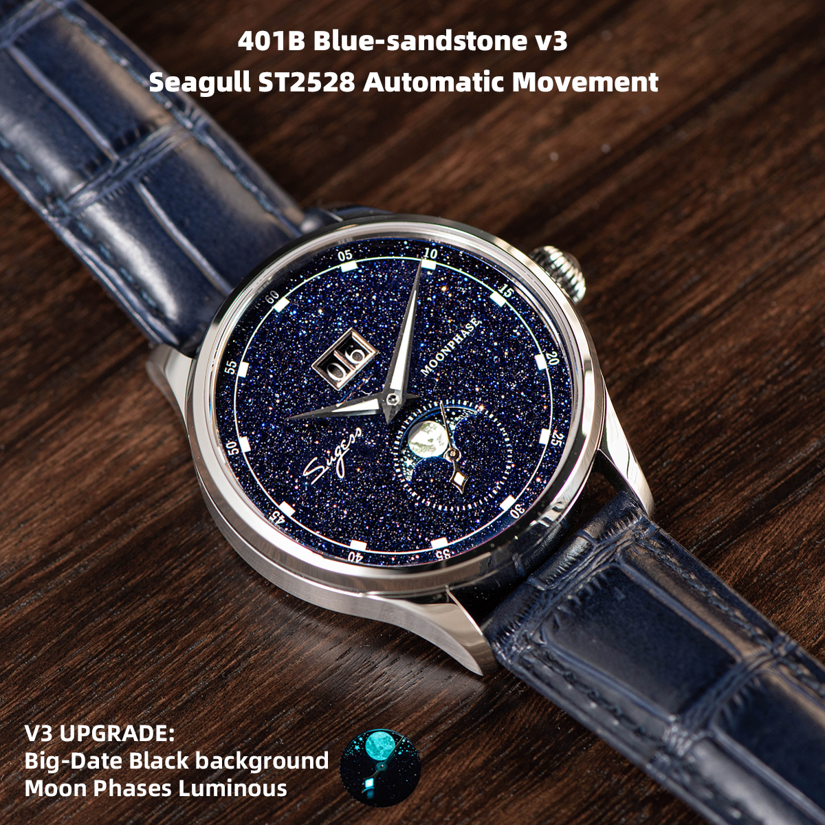 Sugess Moonphase Watch of Men  – Automatic Pilot Watch recenzja i cena
