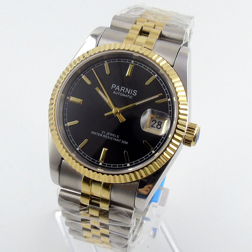 Parnis 36mm Mens Automatic Wat – Luxury Watch Gold And Black recenzja i cena