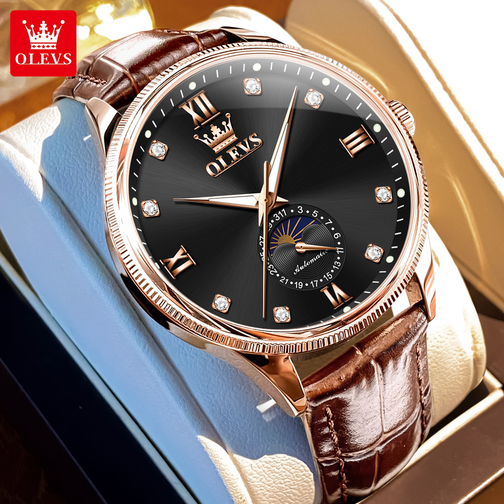 OLEVS Rose Gold Black Dial Aut – Luxury Watch Gold And Black recenzja i cena
