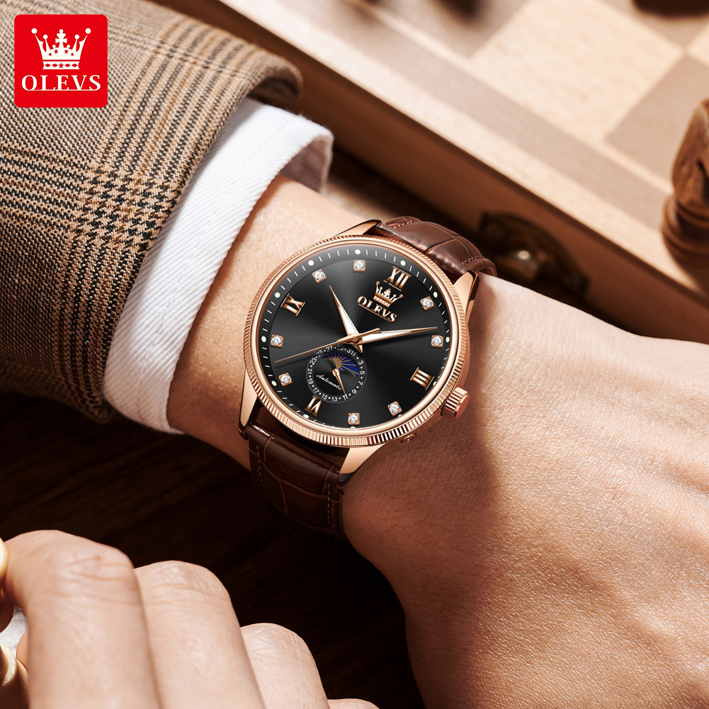 OLEVS Rose Gold Black Dial Aut – Luxury Watch Gold And Black recenzja i cena