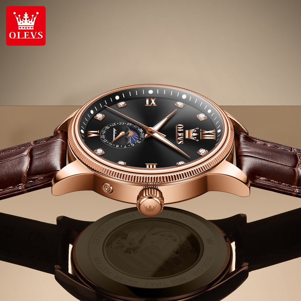 OLEVS Rose Gold Black Dial Aut – Luxury Watch Gold And Black recenzja i cena