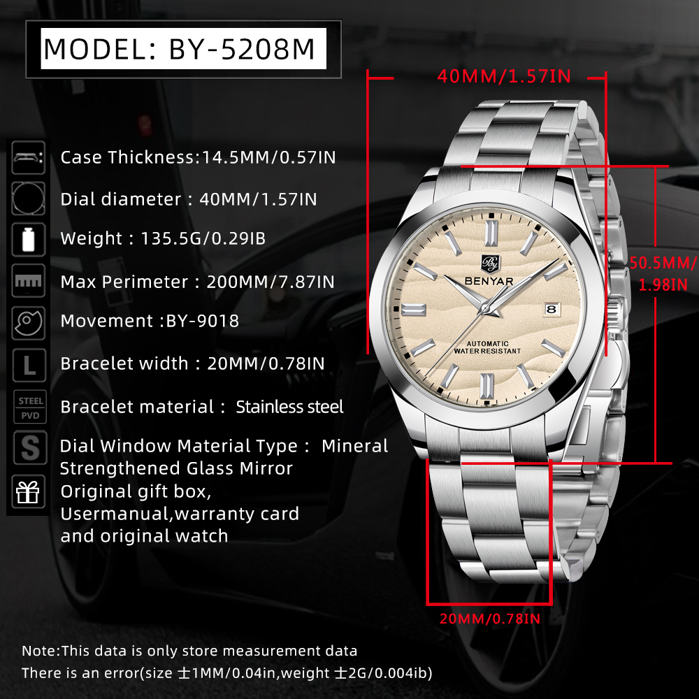 BENYAR luxury brand 40MM sand  – Automatic Pilot Watch recenzja i cena