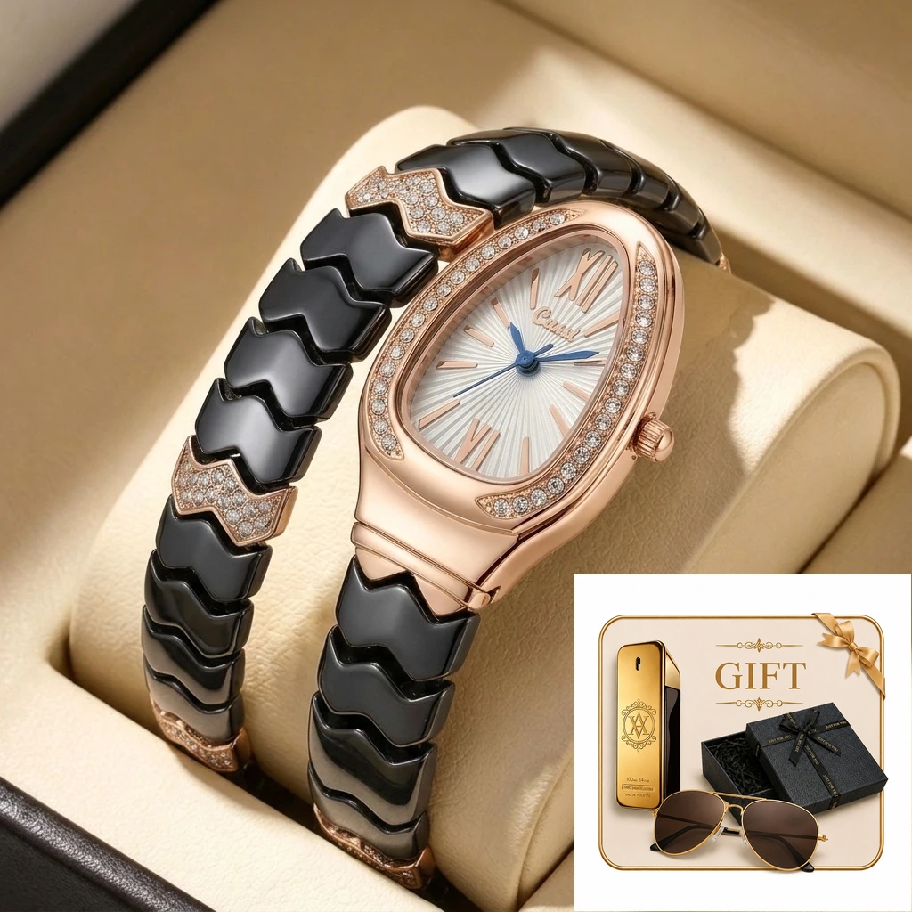4pc Ladies Black and Rose Gold – Luxury Watch Gold And Black recenzja i cena