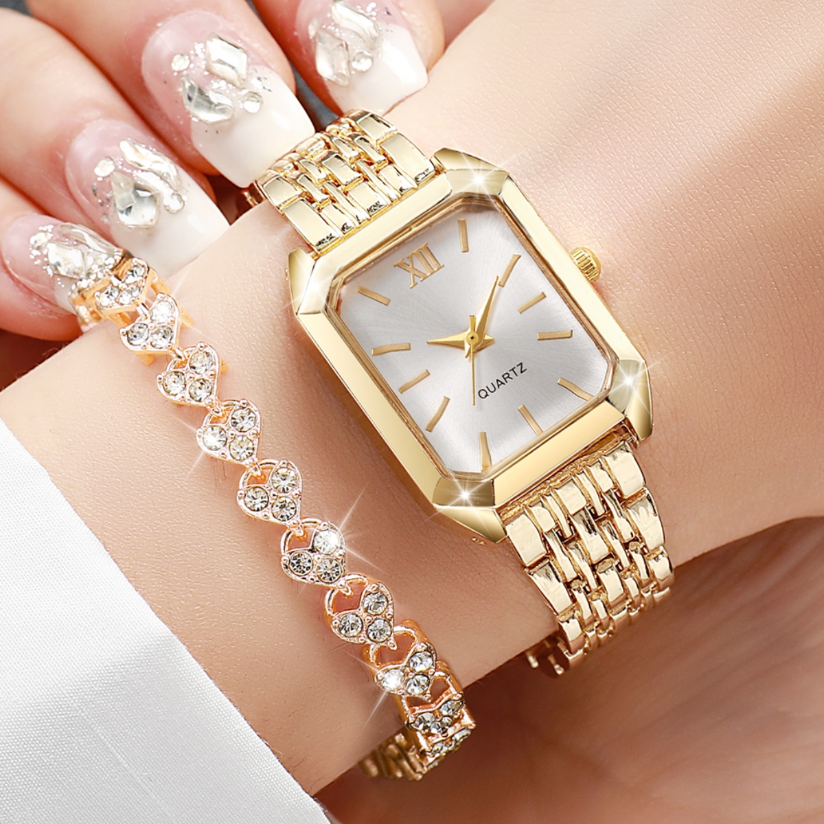 2PCS Fashion Rectangle Women Q – Ladies Luxury Watch recenzja i cena